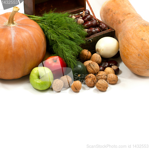 Image of chest with walnuts and pumpkin