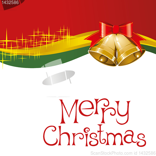 Image of christmas card with bells with christmas tree