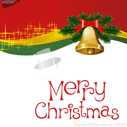 Image of christmas card with bells with christmas tree