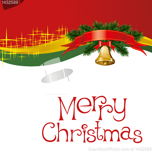 Image of christmas card with bells with christmas tree