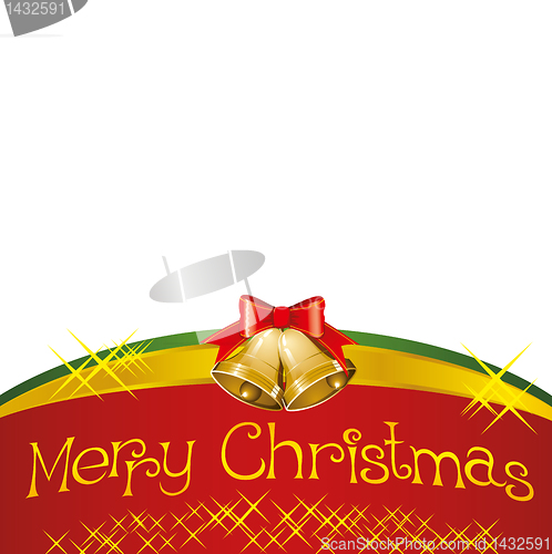 Image of christmas card with bells with christmas tree