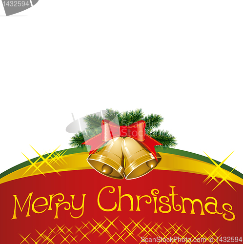 Image of christmas card with bells with christmas tree