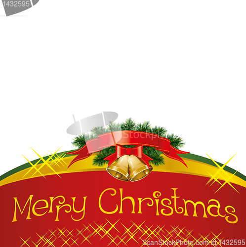 Image of christmas card with bells with christmas tree