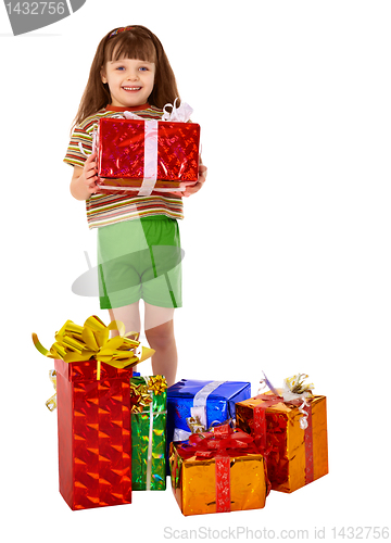 Image of Girl got a lot of gifts for holiday