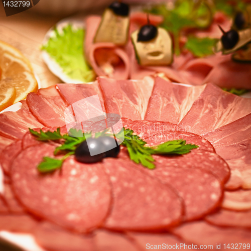 Image of Sliced â€‹â€‹sausage on a plate