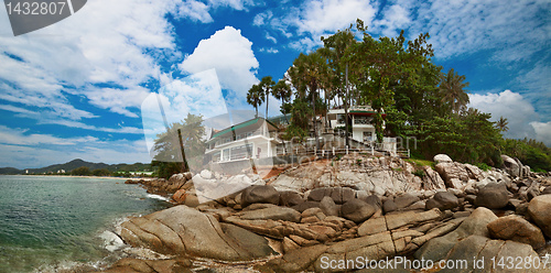 Image of Beach hotels and rocks - Thai landscape