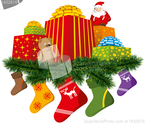 Image of christmas gifts with sock