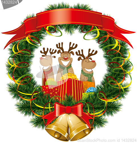Image of christmas reindeer with christmas bells