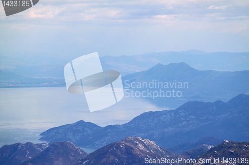 Image of view from above on mountain and lake