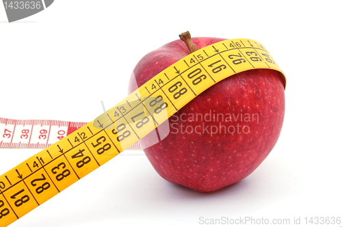 Image of Apple and measuring tape on white