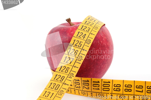 Image of Apple and measuring tape on white