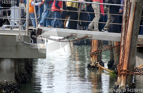 Image of Legs of people on bridge