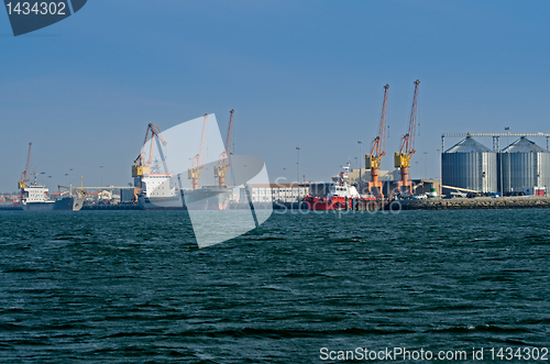 Image of Cargo ship docked in port