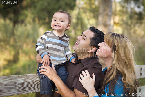 Image of Happy Mixed Race Ethnic Family Playing In The Park