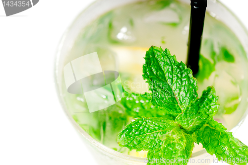 Image of mojito caipirina cocktail with fresh mint leaves