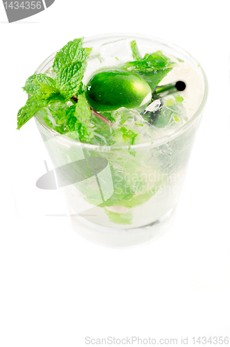 Image of mojito caipirina cocktail with fresh mint leaves