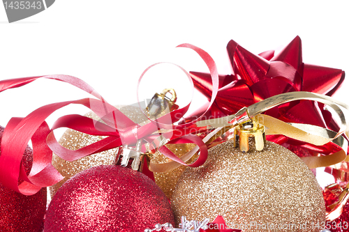 Image of christmas balls with ribbon and tinsel