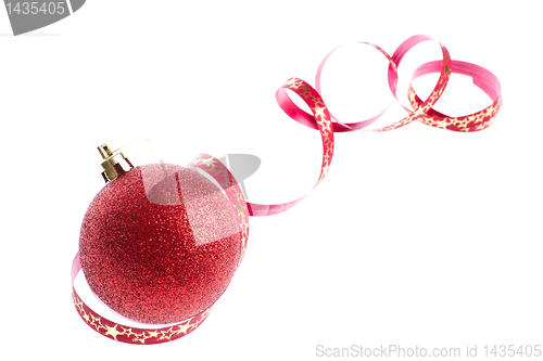 Image of red christmas ball with ribbon