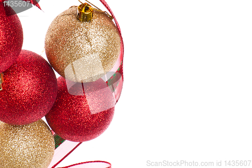 Image of christmas balls with big ribbon around