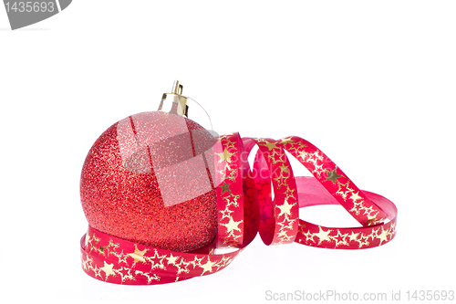 Image of red christmas ball with ribbon