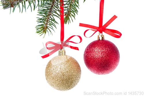 Image of christmas balls hanging from tree