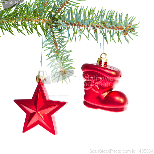 Image of red christmas decoration on the tree