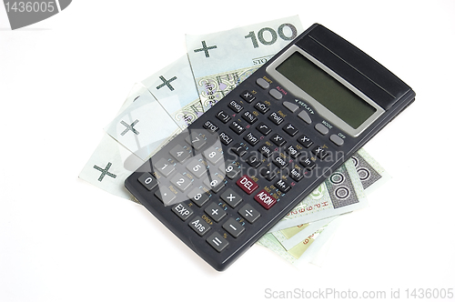 Image of calculator over money