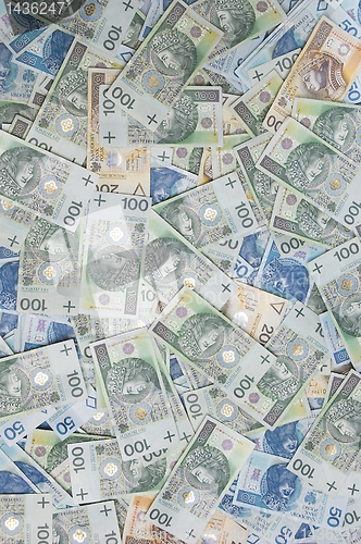 Image of polish zloty banknotes background