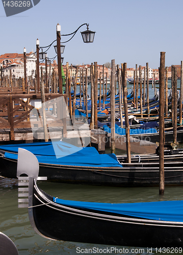 Image of Parked gondolas in Venice, Italy