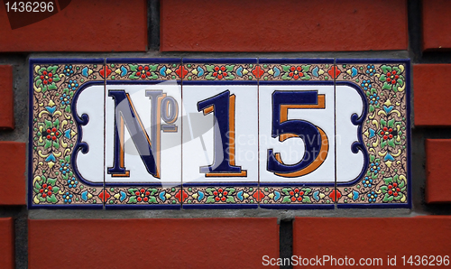 Image of House number tile plaque with floral ornament