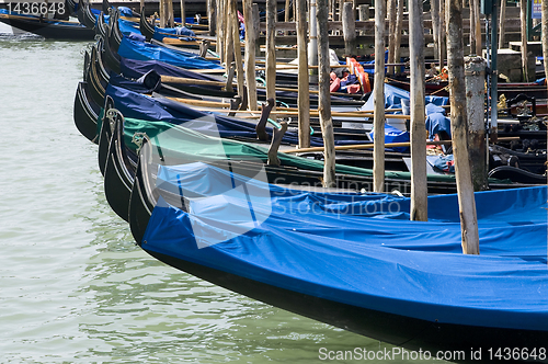 Image of Parked gondolas in Venice, Italy