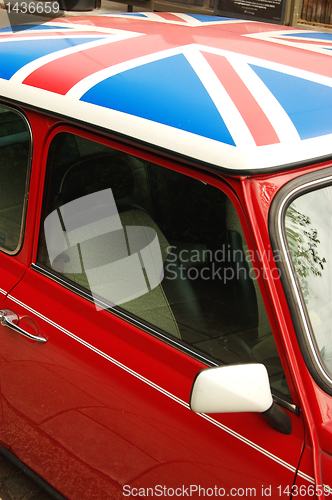 Image of Red car with english flag