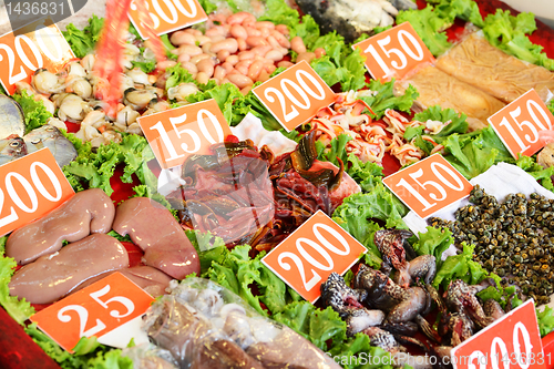 Image of seafood in market for sale