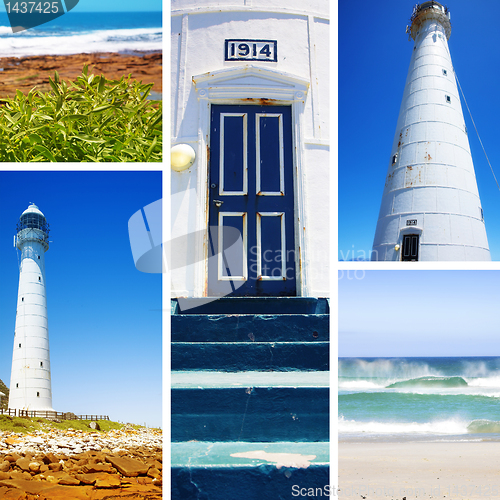 Image of Collage of historical Light House on Atlantic Ocean .