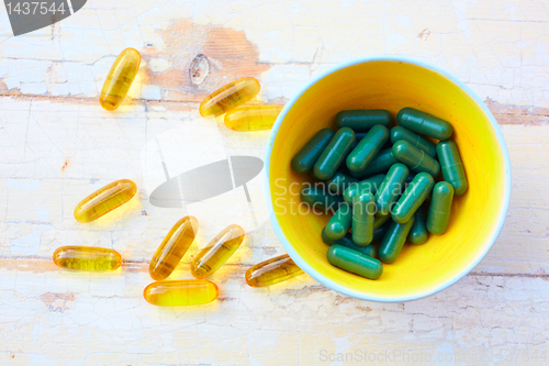 Image of fish oil vitamins  and herbal pills