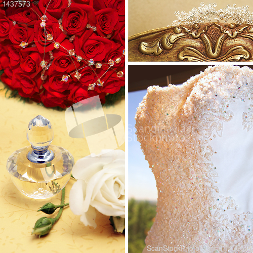 Image of Collage of beautiful wedding accessories.
