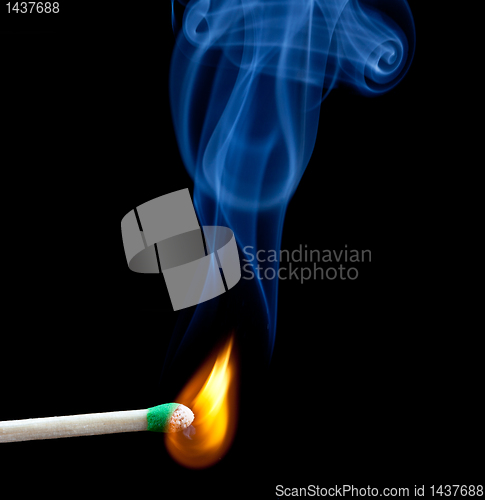 Image of Green headed match starts to smoulder