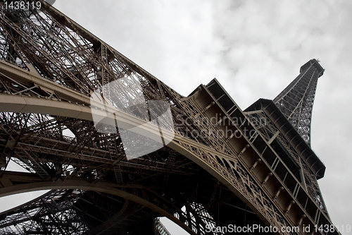 Image of Eiffel tower at wide angle.