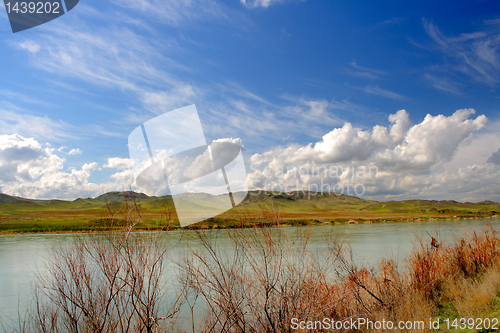 Image of landscape river mountain and cloudy sky