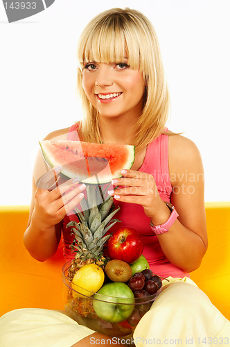 Image of Happy women with fruits