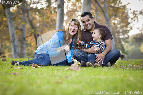 Image of Happy Mixed Race Ethnic Family Playing with Bubbles In The Park