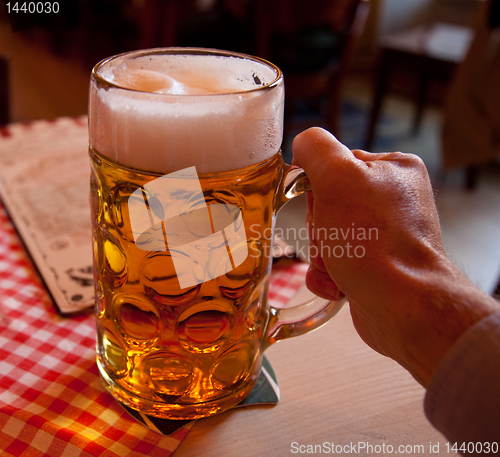 Image of Liter glass of beer in hand