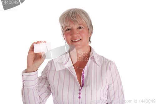 Image of Senior Business Woman Holding Business Card