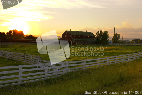 Image of Countryside Fence Leading to A Ranch