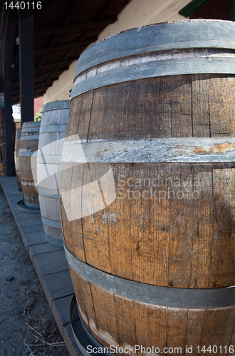 Image of Barrels by old saloon in San Diego