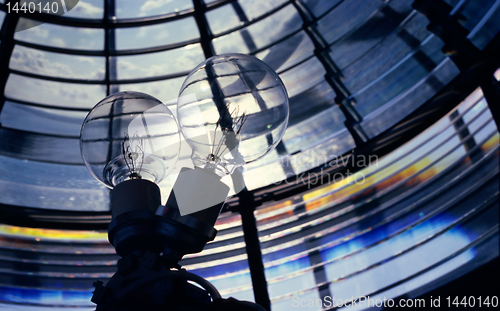 Image of Old lighthouse bulbs and fresnel lens