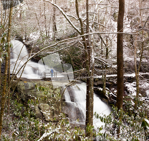 Image of Laurel Falls in Smoky Mountains in snow