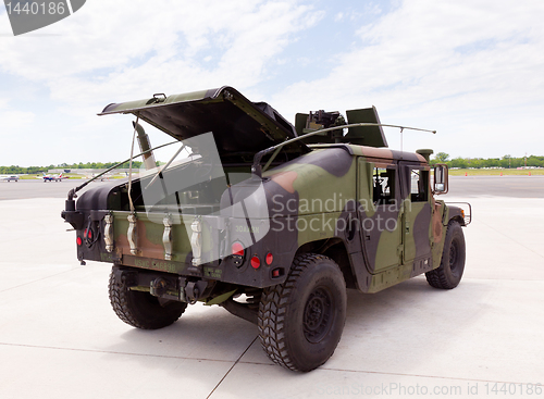 Image of Army camouflaged Humvee truck