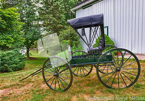 Image of Green horse drawn buggy