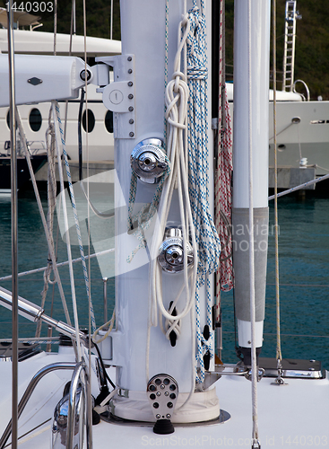 Image of Stainless steel rigging on yacht